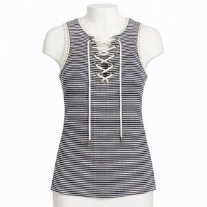 Vtg Y2K American Rag Cie Striped Tank‎ Top Sleeveless Lace Up Trim M Grunge Punk